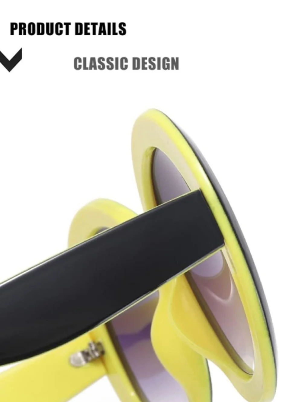 Unisex Oversized Black/Yellow Round Sunglasses with Purple Gradient Lenses